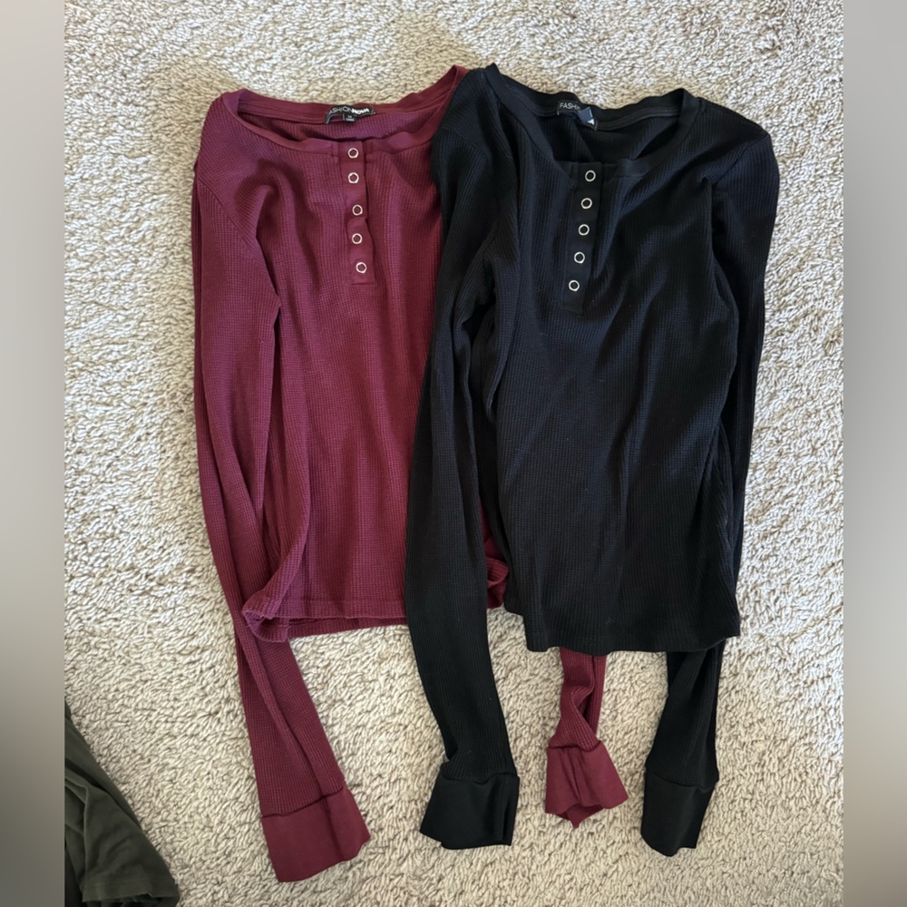 Waffle crop long sleeve Henley